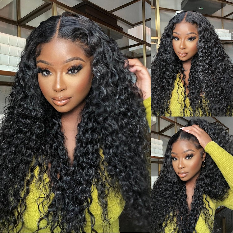 13x4 Frontal Wig Pre Cut Ear to Ear Lace Glueless Water Wave Human Hair Wig with Bleached Knots