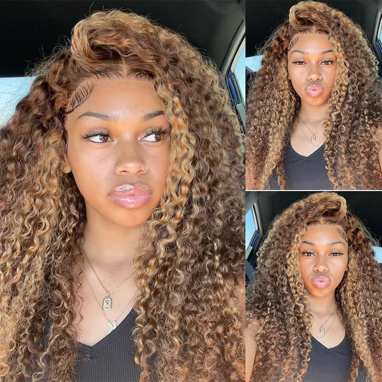 Luxury Raw HD Lace Jerry Curly Blonde Highlight Wig