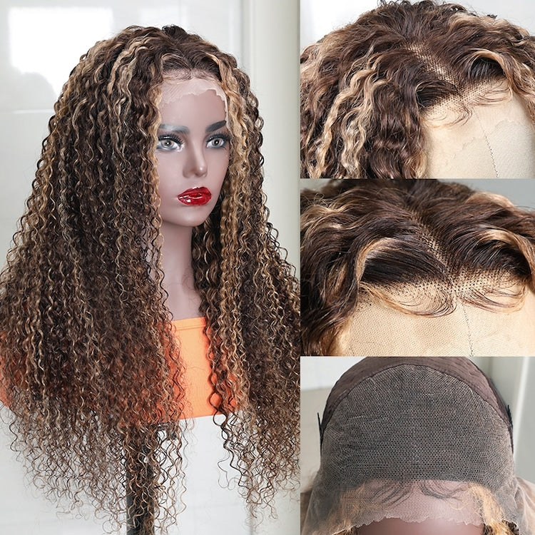 Luxury Raw HD Lace Jerry Curly Blonde Highlight Wig